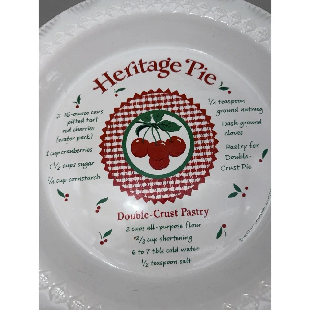Vintage 1980s Hallmark Heritage Pie Plate Cherry Recipe Ceramic Deep Dish Baker